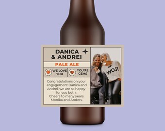 Bottle Label - Custom Beer Drink Soda Label Packaging - Party Wedding Favour - Photo Beer Personalised Engagement Gift - Danica and Andrei