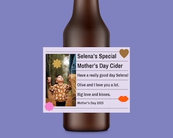 Flesetiket - Aangepast Bier Soda Cider Label - Canva MS Word Label Sjabloon - Moederdag Huisgemaakt Cadeau - Gepersonaliseerd cadeau - Selina