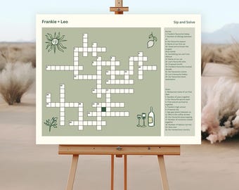 Kruiswoordpuzzel bruiloftsgast: nippen en oplossen (digitale download, A2/A1-formaten beschikbaar)