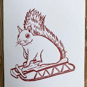 Écureuil sur le traîneau - Carte de vacances