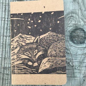 Fox Block-Printed Journal - Piccolo giornale di carta kraft linoleografia - Bianco o a righe