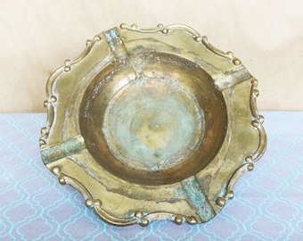 Solid Brass Ashtray: Vintage Home Bar Decor, Made in India