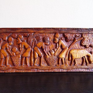 Relieve de pared rectangular - Arte popular caribeño - Hecho en Haití - Madera primitiva - Regalo de inauguración - Regalo de cumpleaños único - Ecológico