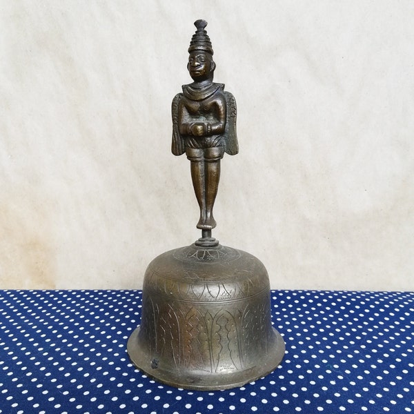 Vintage Brass Prayer Bell - Hanuman Monkey God - Authentic Hindu Folk Art - Housewarming Present - Unique Birthday Gift - Eco Friendly
