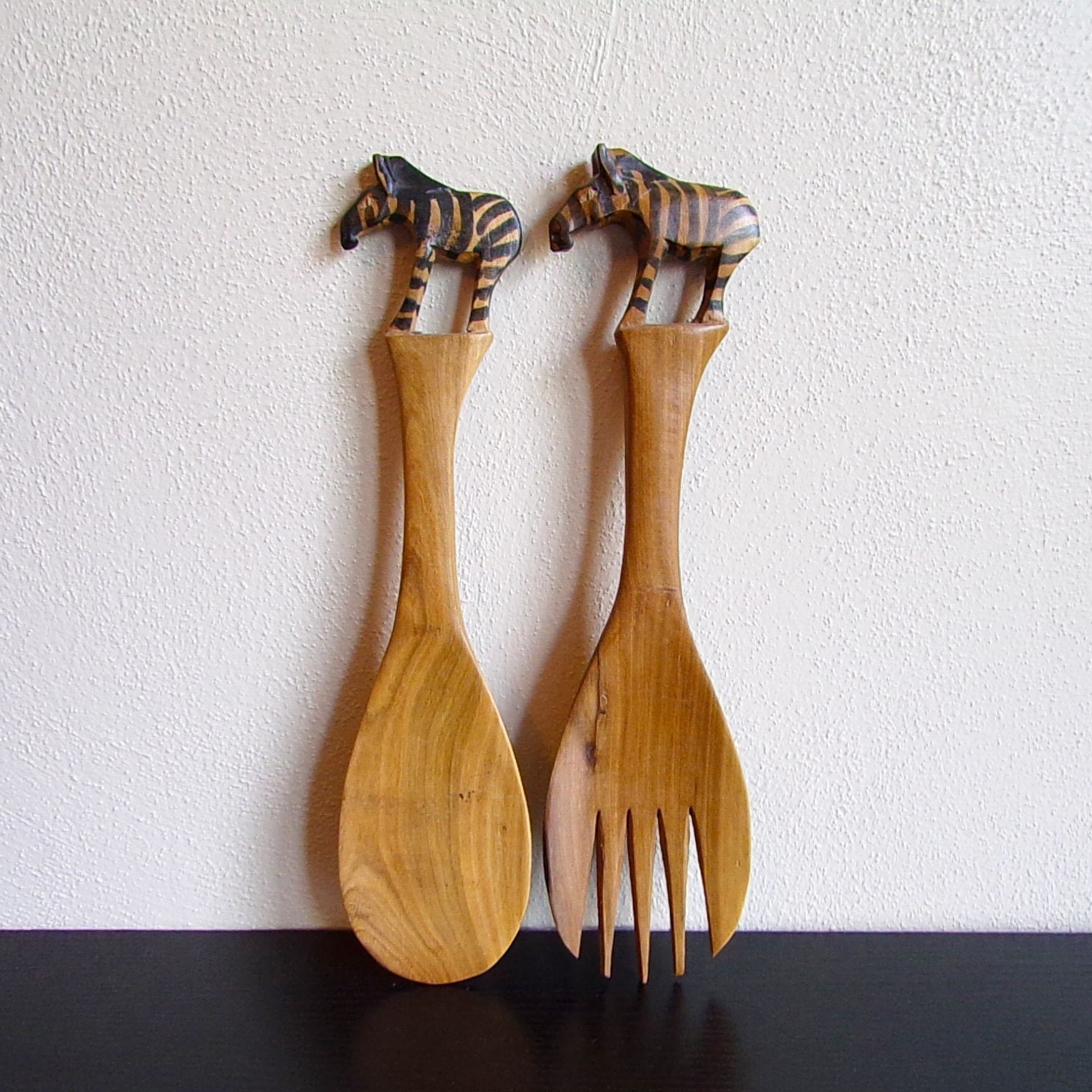 Wooden Fork and Spoon Zebra Figure Ornamental Utensils Etsy
