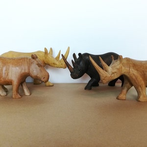 Four Wooden Animal Figures - Made in Kenya - African Folk Art - Vintage Home Decor - Housewarming Gift - Unique Birthday Gift - Eco Friendly