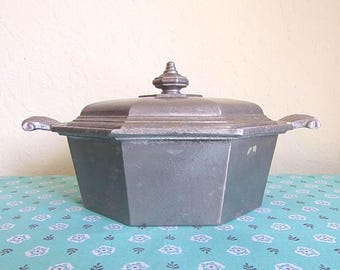 Octagonal Pewter Casserole Dish with Lid - Made in USA by International Silver Co.