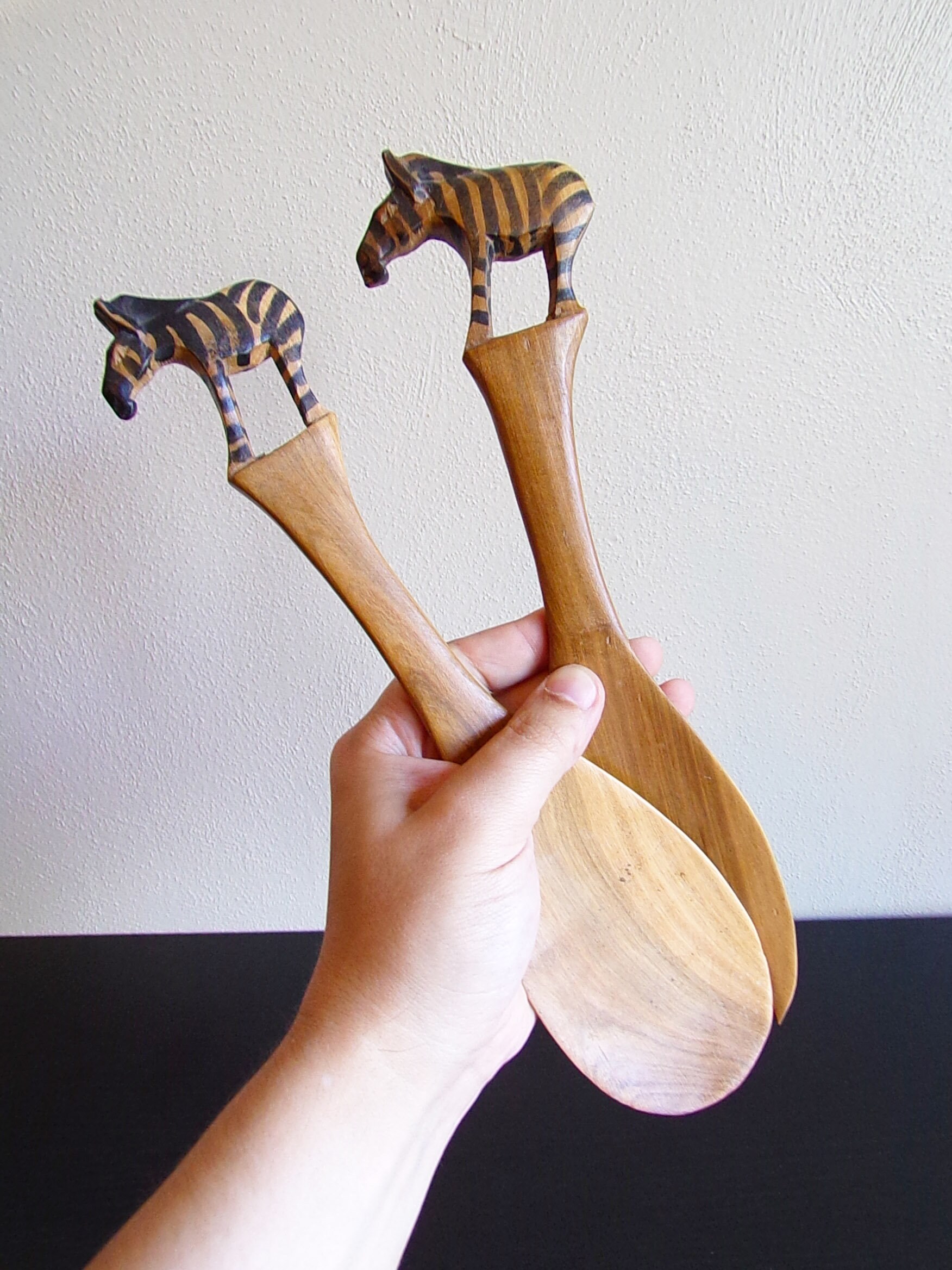 Wooden Fork and Spoon Zebra Figure Ornamental Utensils Etsy
