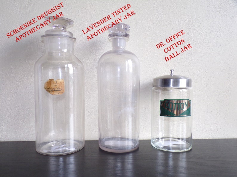 Old Apothecary Jars - Antique Medicine Bottles - Clear Glass Container - Vintage Home Decor - Housewarming Present - Unique Birthday Gift image 1