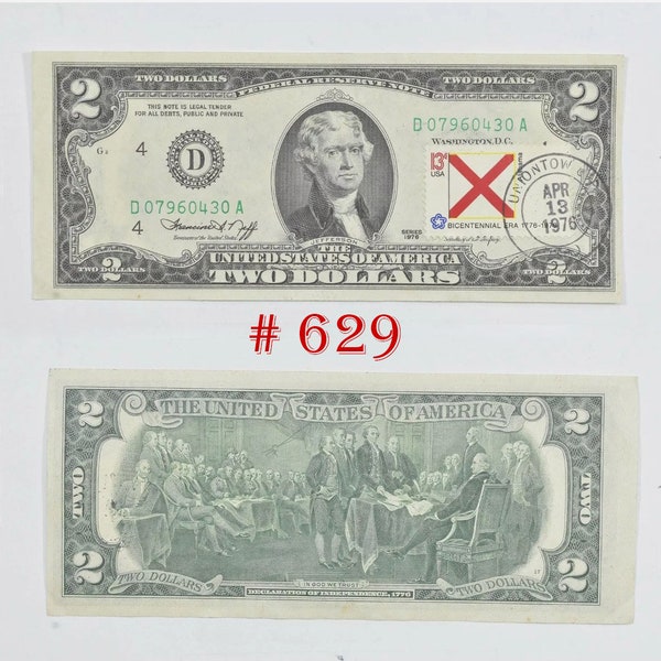 Genuine 1976 Two Dollar Bill - Stamped First Day Issued - Collectible American Currency - Made in USA - Unique Birthday Gift - Eco Friendly