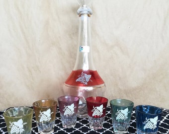 Multicolored Decanter Set - Vintage Esperia Barware - Made in Italy - Glass Drinkware - Housewarming Present - Unique Birthday Gift