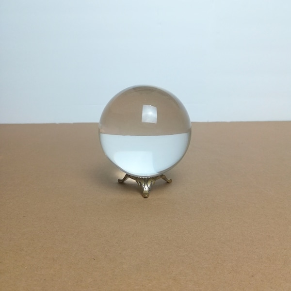 Crystal Ball with Brass Stand - Bookshelf Decor - Living Room - Housewarming Gift - Unique Birthday Gift - Wiccan Altar Decor - Eco Friendly