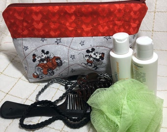 Mickey and Minnie Mouse Fabric Cosmetic Bag | Travel Accessory Pouch
