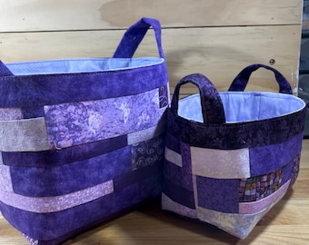 Purple Patchwork Fabric Basket ~ Organizer