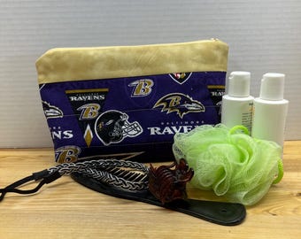 Cosmetic Bag | Make-Up | Travel | Accessory | All-Purpose Bag | Case | Pouch made with Baltimore Ravens Fabric