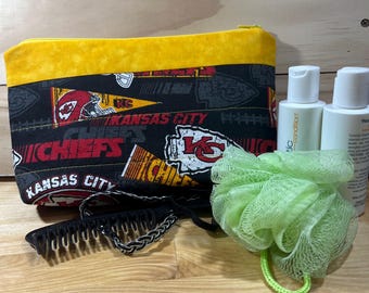 Cosmetic | Make-Up | Travel | Accessory | All-Purpose Bag | Case | Pouch made with Kansas City Chiefs Fabric