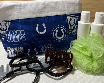 Bolsa/estuche/bolsa para cosméticos, maquillaje, viajes, accesorios y multiusos, confeccionada con tela de los Indianapolis Colts.
