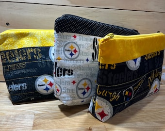 Cosmetic | Make-Up | Travel | Accessory | All-Purpose Bag | Case | Pouch made with Pittsburgh Steelers Fabric
