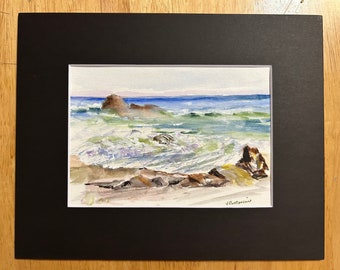 Original watercolor seascape, Northern California coast