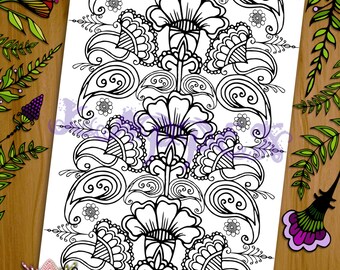 Printable Coloring Page - Henna Floral Design - PDF Download