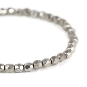 Czech Glass Round Faceted Beads - Fire Polished Beads -  Silver Finish - 3mm - 50 Beads