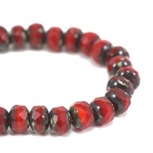 Czech Glass Rondelle Beads - Red Opaline with Picasso - 5x3mm - 30 Beads