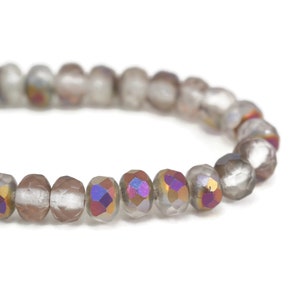 Czech Glass Rondelle Beads - Crystal Transparent Matte with Purple/Pink Iridescent Half-Coat Finish - 5x3mm - 30 Beads
