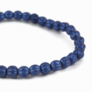 Czech Glass Melon Beads - Ridged Surface Beads - Blue Metallic Suede - 5mm - 50 Beads