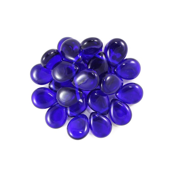 Czech Glass Flat Pear Drop Beads - Flat Tear Drop Beads - Flat Briolettes - Transparent Cobalt Blue - 12x16mm - 8 or 25 Beads