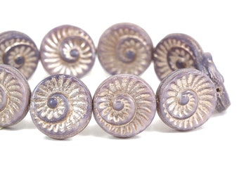 Czech Glass Spiral Beads - Fossil Beads - Purple Silk with Platinum Wash - 19mm - 10 Beads