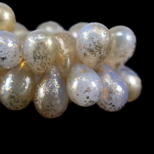 Czech Glass Drop Beads - Semi-Transparent White with a Bronze Finish - 9x6mm - 25 Beads