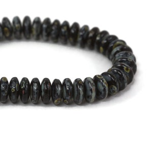 Czech Glass Disc Spacer Beads - Jet Black Opaque with Picasso Finish - 6mm - 50 Beads