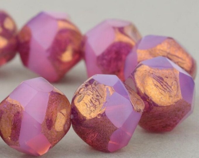 15 Beads Central Cut Beads 9mm Beads Czech Glass Beads Pink Opaline with Bronze Finish