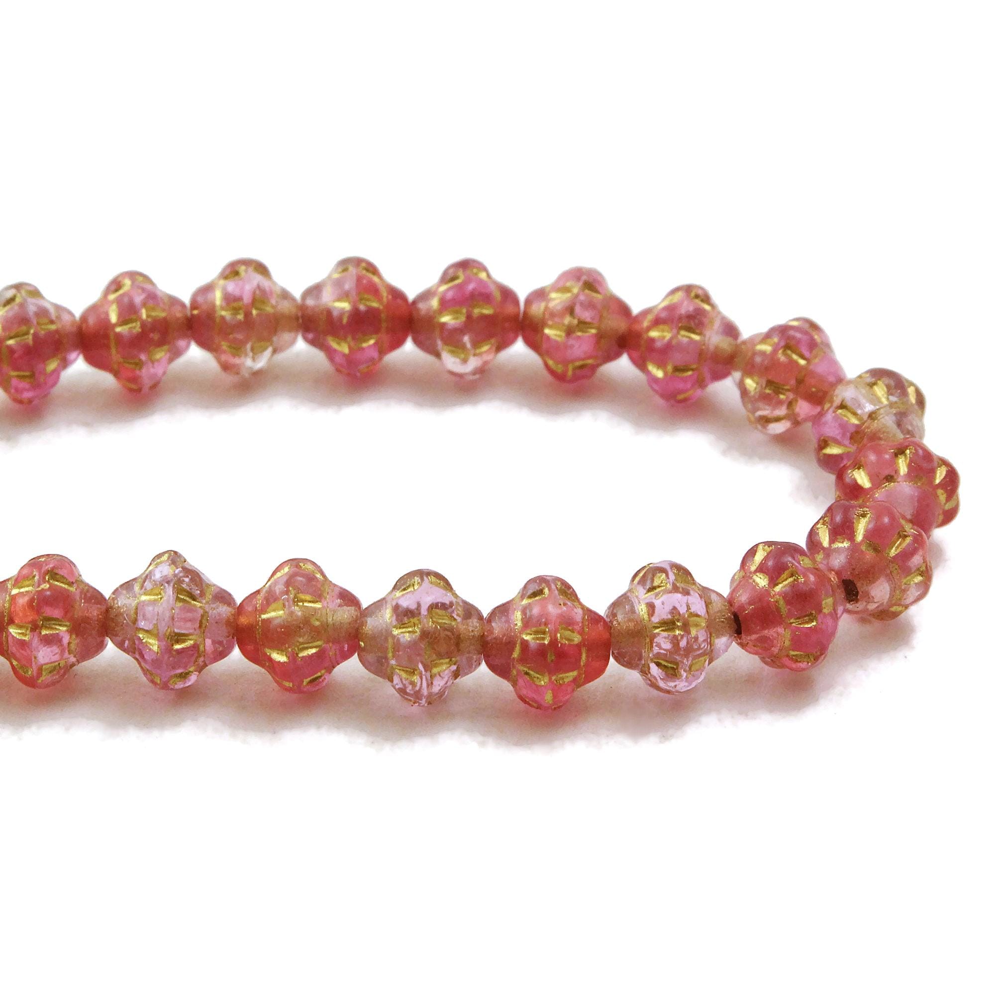 Czech Glass Saturn Beads - Fuchsia Pink Transparent and Crystal
