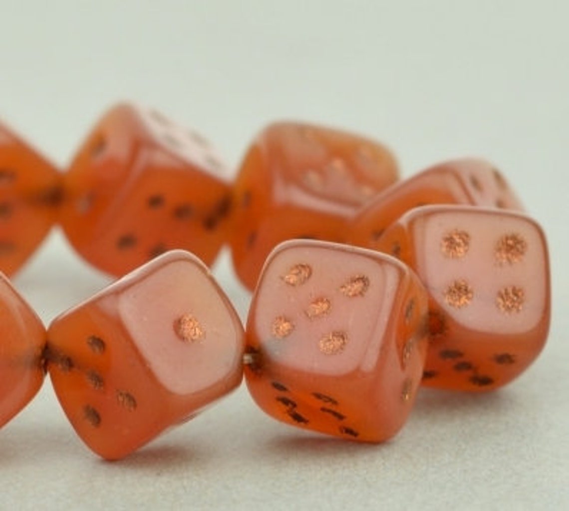 Czech Glass Diagonal Hole Dice Beads Carnelian Opaque With Etsy