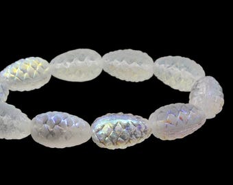 Czech Glass Pine Cone Beads - Crystal Transparent Matte with Aurora Borealish Finish - 13x8mm - 10 Beads