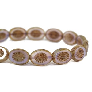 Czech Glass Oval with Starburst Beads - Lavender Opaline with Picasso- 14x11 mm - 15 Beads