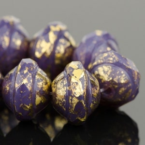 Czech Glass Saturn Beads - Purple Opaline with Antique Gold Finish - 8x10mm - 10 Beads