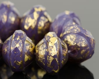 Czech Glass Saturn Beads - Purple Opaline with Antique Gold Finish - 8x10mm - 10 Beads