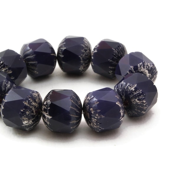 Czech Glass Center Faceted Cruller Beads - Deep Purple Opaline with Platinum Wash - 10x10mm - 5 or 10 Beads