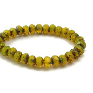 Czech Glass Beads - Czech Glass Rondelles - Yellow Opal with Picasso Finish - 5x3mm - 30 Beads