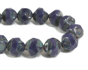 Czech Glass Baroque Central Cut Beads - Purple Opaline with Picasso Finish - 9mm Beads - 15 Beads