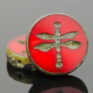 Czech Glass Table Cut Dragonfly Coin Beads - Nature Beads - Burnt Orange Opaline with Picasso Finish - 18mm - 10 Beads