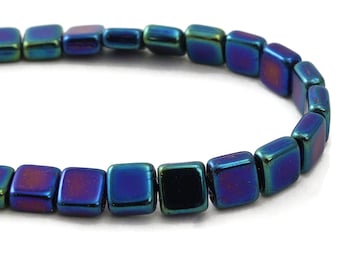 Tsjechische glaskralen CzechMates tegelkralen - kralen met twee gaten - kralen met parallelle gaten - blauwe iris - 6 mm - 50 kralen