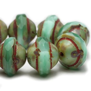 Czech Glass Saturn Beads - Saucer Beads - Sea Green with Picasso Finish  - 8x10mm - 10 Beads