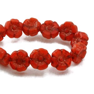 Czech Glass Hibiscus Flower Beads - Hawaiian Beads - Burnt Orange Opaline with Dark Bronze Wash - 7mm - 12 Beads