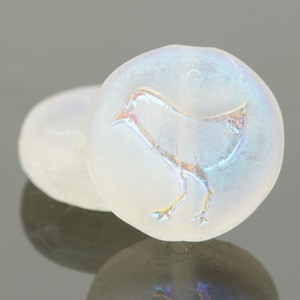Czech Glass Coin Bird Beads - Crystal Matte with AB Finish - 12mm - 15 beads