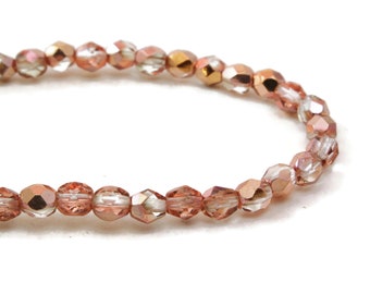 Perles à facettes rondes en verre tchèque - Perles polies au feu - Apollo Gold - 4mm - 50 Perles