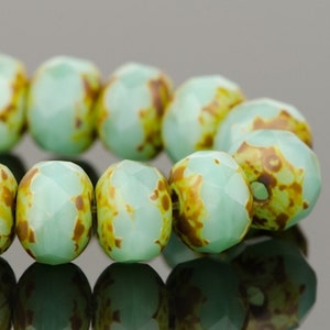 Czech Glass Rondelle Beads - Aqua Silk with Picasso Finish - 5x3mm - 30 Beads