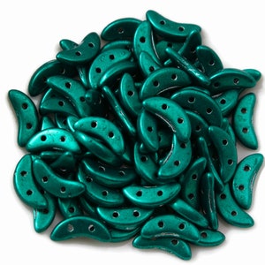 Czech Glass CzechMates Crescent Beads - Two Hole Beads - Saturated Metallic Forest Biome - 10x3mm - 10 Grams